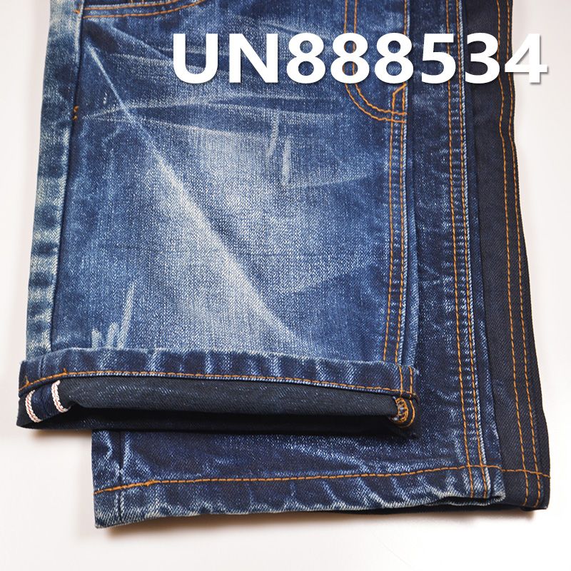 全棉竹节色织牛仔 15oz 30/31" 全棉竹节右斜色织红边牛仔布 UN888534