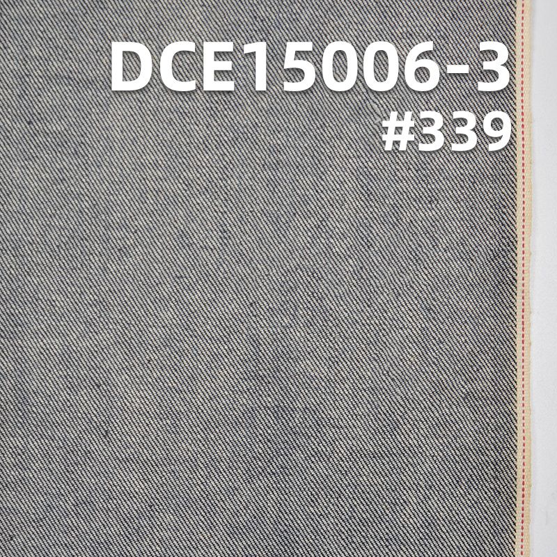 99%棉1%氨綸 棉彈力斜紋退漿紅邊牛仔布 33/34" 10.9oz DCE15006-3 #339-藍牛紅白邊